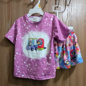 Colorful Bluey Kids Matching Set SS Shirt And Skort Grannies Mobile Paint Splatt